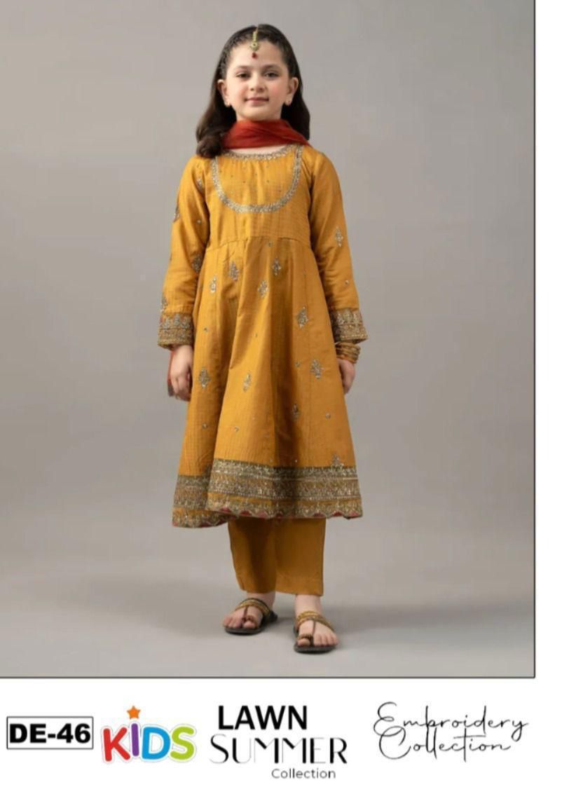 Kids Lawn Eid Collection 3 Piece Embroidered Girls Suit