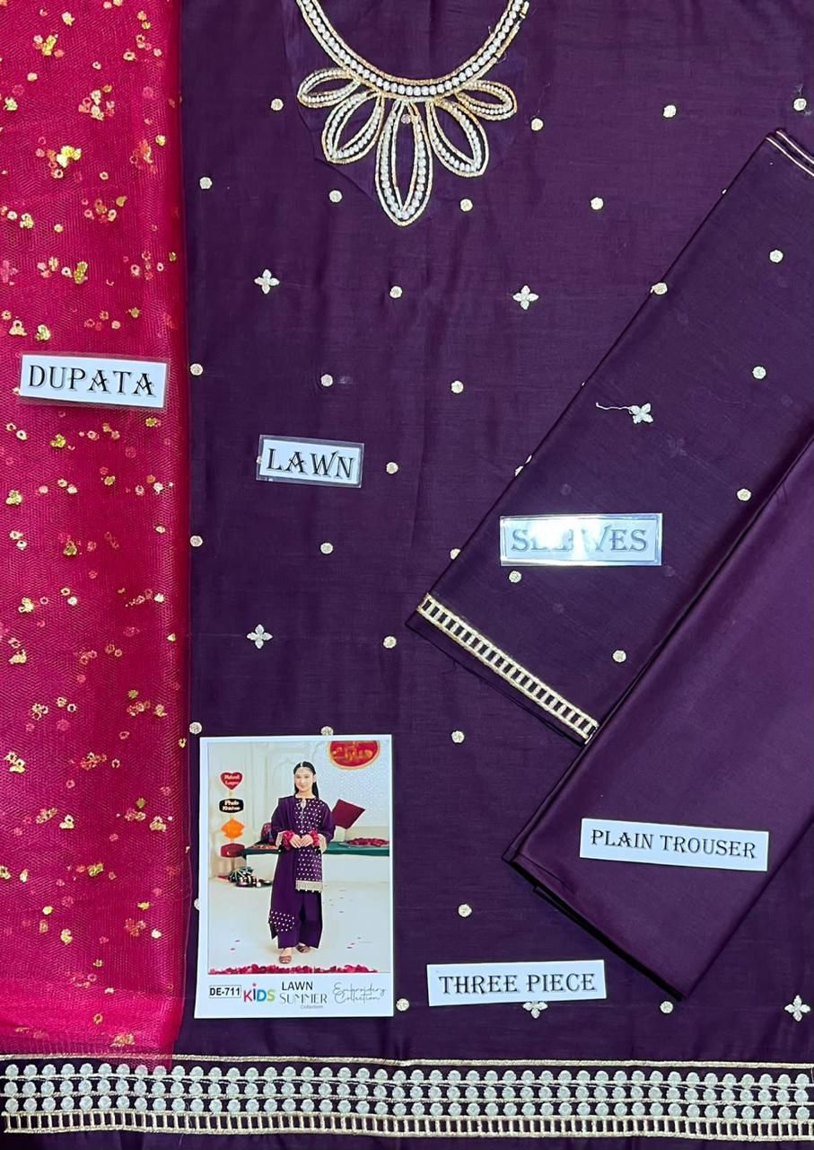 Kids Lawn Eid Collection 3 Piece Embroidered Girls
