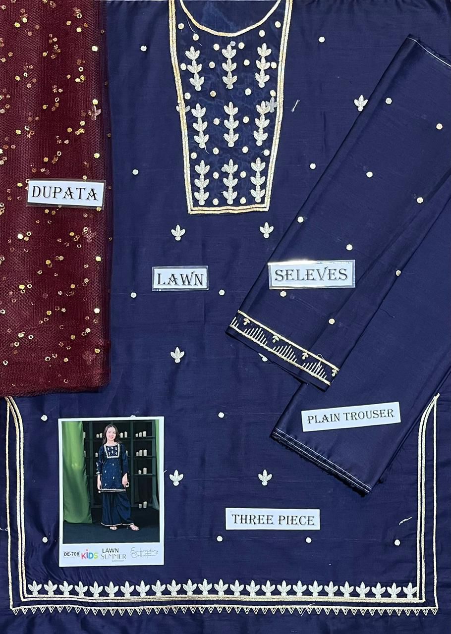 Kids Lawn Eid Collection 3 Piece Embroidered Girls