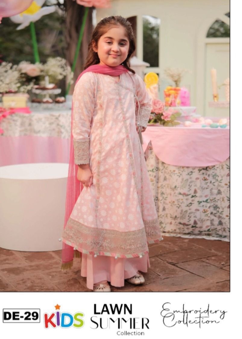Kids Lawn Eid Collection 3 Piece Embroidered Girls Suit