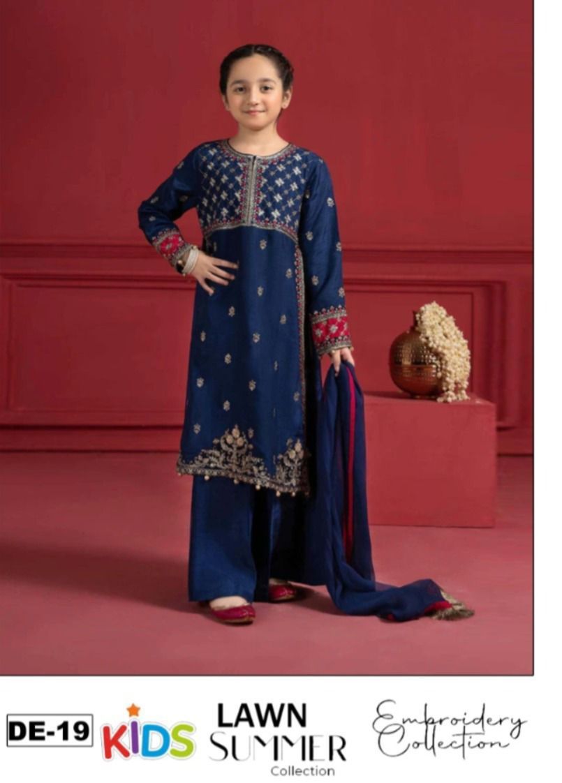 Kids Lawn Eid Collection 3 Piece Embroidered Girls Suit