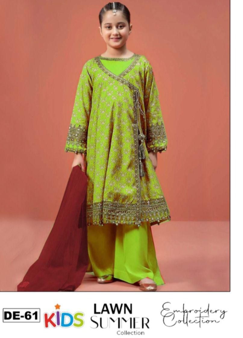Kids Lawn Eid Collection 3 Piece Embroidered Girls Suit