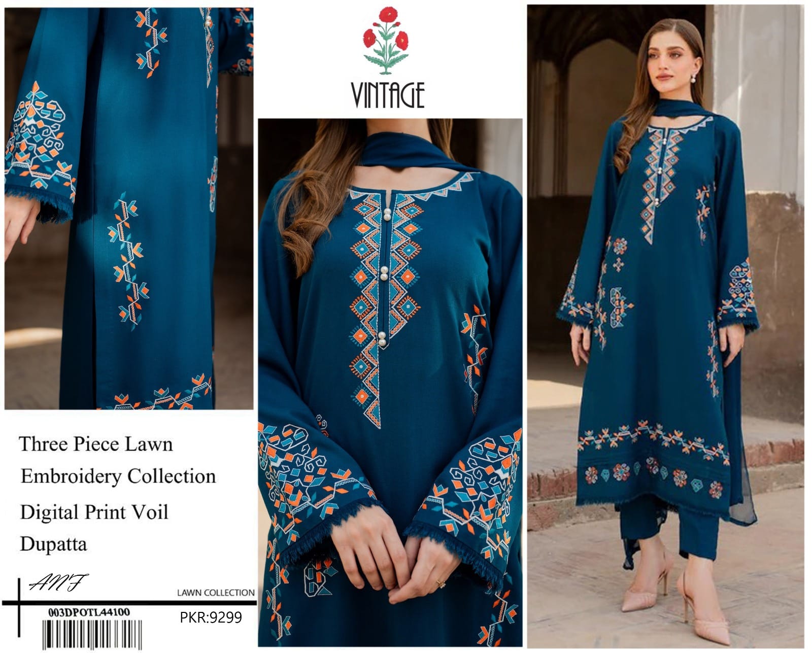 VINTAGE Premium Embroidered Lawn Suit